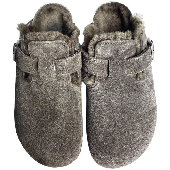 Birkenstock Boston Shearling Mocha Suede Genuine Shearling Lined Size 35 New - Picture 6 of 16